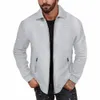 Homens Primavera Casaco Men Solid Color Jacket Men's Slim Fit Waffle Texture Jacket com bolsos com zíper Turn-down Collar Soft para LG a7lC #