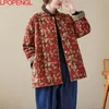 2023 Winter Bloemen Cott Kleding Stand Kraag Losse Warme Jas Gewatteerde Dikke Afdrukken Vrouw Enkele Breasted Brede Taille jassen P3yj #