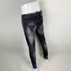 Jeans da uomo High Street Fashion Uomo Retro Nero Grigio Stretch Slim Fit Pantaloni di marca Hip Hop firmati strappati dipinti