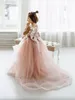 Кружевное платье с цветочным узором для девочек, детское платье для первого причастия с бантами, тюлевое бальное платье принцессы, свадебное платье
