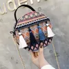 Umhängetaschen Frauen Umhängetasche PU Leder Böhmischen Rund Quaste Geometrische Plaid Handtasche Handy Tasche Weibliche