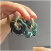 Hoop Huggie örhängen 1st Boho Candy Color Flower Harts Drop Earring för kvinnor Transparent Marbling Acrylic Metal Earings Jewelry Deli Otgik