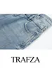 Trafza New Fi Femme Taille Haute Vintage Printemps Casual Street Slim Patchwork Denim Pantalon Femme Large Jambe Jeans Lg Pantalon a8kD #