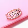 Cluster Rings Pure Russian 585 Purple Gold Bling Ring Plated 14K Rose Color Classic Fashion -style Corrugated Live For Women