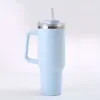 1 st 40oz rostfritt stål termisk kopp med handtag halm dubbel väggisolerad vakuum tumlare för resor, bil och hem - perfekt fars dag gåva