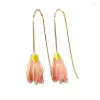 Dangle lustre boucles d'oreilles corée mignon rose pointe goutte pour les femmes 2024 métal fleur suspendus déclaration bijoux de fête Pendientes Mujer Deliv Otp15