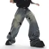 NOYMEI Male Y2k Jeans High Street Patchwork Loose Men Hollow Out Trendy Vintage Metal Button Straight Denim Pant Wide Leg WA1321 240326