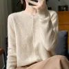 100% Pure Wool Cardigan For Women's O-Neck Hollow Out Tops Casual Knit Loose Fitting Korean Versi Female Cmere Jacket L0Kh#