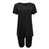 Tweedelige outfits voor dames Zweet Effen Kleur V-hals Lounge Korte set Korte mouwen Shorts Pak Gym sweatsuit N44y #