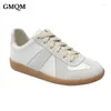 Casual schoenen GMQM merk mode damessneakers echt leer patchwork gemengde kleuren veterschoenen flats lopen handgemaakt