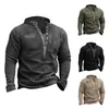 Sweats à capuche pour hommes Sweatshirts Printemps Automne Hommes Tactique Combat Top Militaire Uniforme Couleur Unie Bouton Survêtements Armée Style Vêtements Henrys col Pull 24328