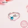 Cluster Ringe Authentische 925 Sterling Silber Blau Kristall Stern Ring Frauen Einstellbare Feine Schmuck Hochzeit Geschenk SCR769