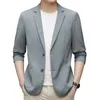 Lansboter Khaki Spring Summer Olänkad bindande andningsbar och IR-Free Elastic Seersucker Plaid Suit Men's Thin Casual Single Y0px#