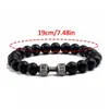 Link Bracelets 19mm Natural Black Volcanic Lava Stone Dumbbell Bracelet Matte Beads For Women Men Fitness Barbell Jewelry