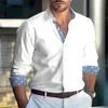 2024 New Busin Fi Casual Men's Butt Shirt Lg sleeved Pink White Printed Flip Collar Daily Vacati Clothing x3SP#