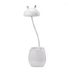 Lampes de table 2 en 1 lampe de bureau réglable avec porte-stylo support de téléphone veilleuse chaude moderne pour la lecture (ours blanc)