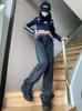 Damesjeans met hoge tailleband Ontwerp Zwart Grijs Lente Herfst Street Style Broek Chique denimbroek voor jong meisje met wijde pijpen