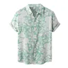 Blouse d'été Homme Hawaii Chemise imprimée florale Cardigan à manches courtes Tops décontractés Chemise à col rabattu Plage Blouses pour hommes Y8Rg #