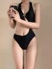 Maillot de bain une pièce avec anneau torique et col licou pour femme, coupe haute, ZZ