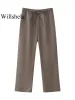 willshela Women Fi Two Piece Set Brown Pleated Halter Neck Tops & Straight Pants Vintage Female Chic Lady Pants Suit Z1ic#