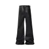 Jeans streetwear in pelle cerata nera per uomo Ropa Hombre Pantaloni larghi Y2k a zampa d'elefante Pantaloni in denim dritti oversize 353Q #