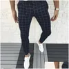 Pantaloni da uomo Uomo Smart Casual Abbigliamento moda Matita scozzese Pantaloni da jogging a vita media sottile per uomo Abbigliamento consegna drop Dh6Fl