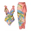 Mulheres Swimwear Maiôs de uma peça Mulher Vintage Impressão Ruffle Dp V Biquíni Kimono Moda Cover-Up Swimwear Maiô Beachwear Maiô T240328
