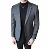 Hohe Qualität Grau Blazer Männer Fi 2020 Neue Herren Formale Tragen Blazer Jacke Männer Slim Fit Casual Gestreiften Anzüge Mantel 4XL-M 84X5 #