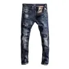 Nouvellement Fi Designer Hommes Jeans Haute Qualité Rétro Mer Bleu Stretch Slim Fit Ripped Jeans Hommes Vintage Denim Pantalon Hombre h2au #
