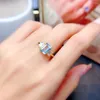 Cluster Rings MeiBaPJ 6mm 8mm Rectangle Sky Blue Topaz Fashion Ring For Women Real 925 Sterling Silver Fine Party Jewelry