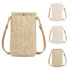 Axelväskor kvinnor handväska mode vävda halm damer crossbody messenger väska sommar strand pack liten mobiltelefon smal mynt handväska