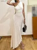 Basic Casual Dresses Women Elegant Long Dress Summer Sleeveless One-shoulder Pleated Hollowed Irregular for Cocktail Party Beach Sundress Y2K yq240328