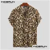 Camisas casuales para hombres Camisa con estampado de leopardo de manga corta de verano Hombres Cuello de solapa Blusa suelta con botones Ropa de calle transpirable Y Incerun Dro Dhy4K