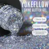 YOKEFELLOW Conjunto de esmalte em gel com glitter 10ML, 6 peças, kit de esmalte em gel prateado, esmalte em gel platinado brilhante, gel de manicure com lantejoulas 240321