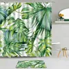 Douchegordijnen Botanisch Gordijn Groen Palmverlof Aquarel Zomer Cactus Tropische Plant Bloem Antislip Badmat Badkamer Set Decor