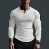 men Lg Sleeve Shirt Fitn Muscle Shirt Solid Color V-neck Lg Sleeve Men's Fitn Shirt Breathable Top for Spring Autumn Y8aN#