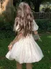 Casual Dresses Kawaii Floral Dress Women Sweet High midja Summer Puff Sleeve French A-Line Princess Vestidos Clothes Vintage Eesthetics