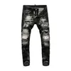 high Street Fi Men Jeans Retro Black Gray Stretch Slim Fit Ripped Jeans Men Painted Designer Patched Hip Hop Brand Pants v2qE#