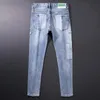 Gatastil fi män jeans retro ljusblå elastisk smal fit rippade jeans män lappar designer hip hop denim byxor hombre l7vn#