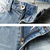 Jeans da uomo stile italiano Fi Retro azzurro elastico slim fit jeans strappati vintage da uomo patchwork designer pantaloni in denim Hombre I1Me #