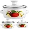 Double chaudière 3 pièces, marmite pratique en émail, casseroles Vintage pour cuisinière, petite cuisson avec poignée