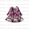 Design Fashion Halloween Girls Dress Pink Bat Print Long Rleeve nad Kolan Childrens Costume 240326