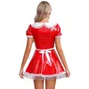 Mulheres Adultos French Maid Uniform Cosplay Costumes com Apr Doll Collar Puff Sleeve Ruffle Lace Patent Leather A-Line Dr 67lr #