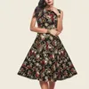 Casual Jurken Retro Hof Bloemen Gedrukt Zomerjurk Voor Vrouwen Vintage Mouwloze Party Big Swing Vestidos Dames Geplooide Midi