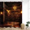 Cortinas de chuveiro vintage estante cortina livros mágicos velas antigas sótão impressão casa decoração do banheiro com ganchos