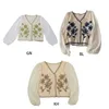 Damen Fr Crochet Knit Loose Puff Lg Sleeve Cropped Cardigan V-Neck für Ja R0EM#