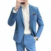 jackets+pants Men's Spring Quality Busin Suits Male Slim Fit Solid Color Groom's Wedding Dr Fi 2 pieces Blazers 4XL S63t#