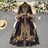 Casual Jurken Elegante Vintage Avondfeest Maxi Jurk Voor Vrouwen 2024 Mode Print Bloemen Shirt Gewaad Vestidos Wit Zwart Lange Dames