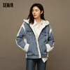 Semir Denimジャケット女性フード付きスプライスImitatiラムウール2023冬の新しいキルティングジャケットY6SV＃