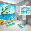 Shower Curtains Beach Curtain Set Palm Leaf Sea View Mediterranean Waves Summer Sun Ocean Printed Bathroom Decoration